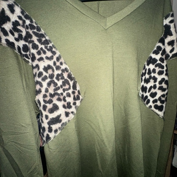 Sew In Love Olive Top with Leopard Print Accents - Picture 3 of 3